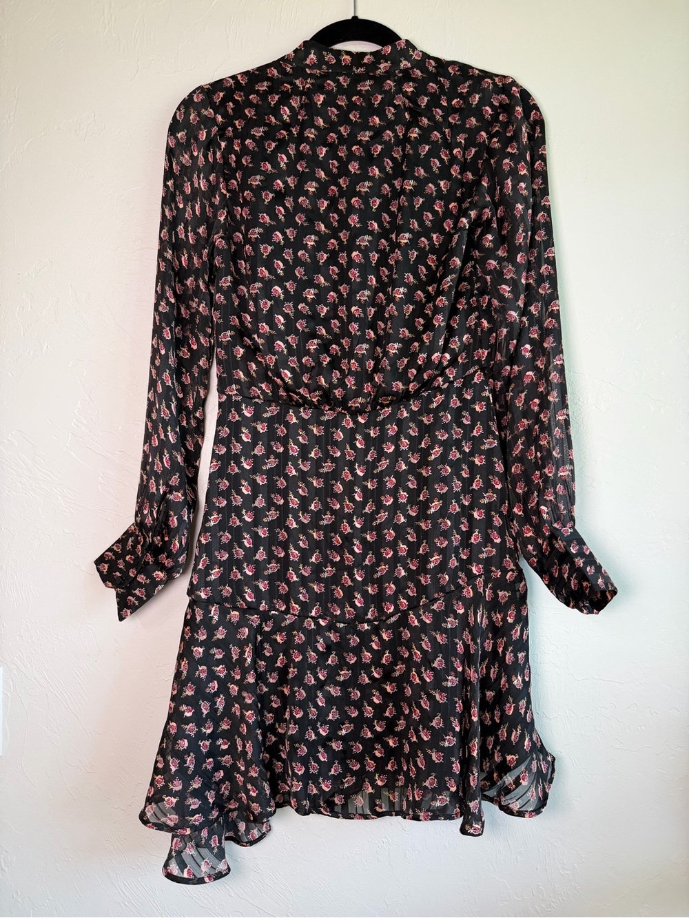 Scotch & Soda Black Long-Sleeve V-Neck Floral Mini Dress size xs - Picture 10 of 10